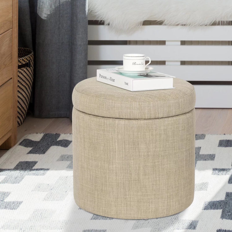 Upholstered Ottoman, Beige Linen Blend