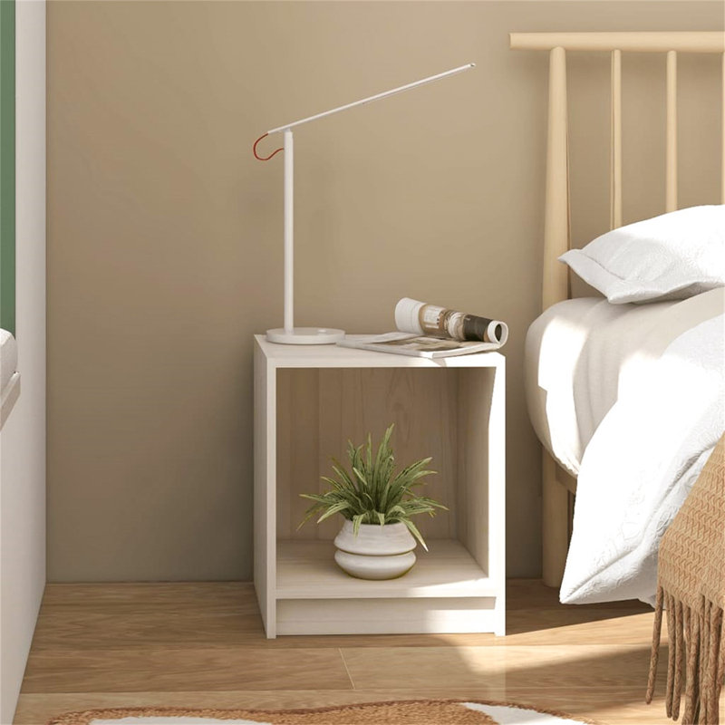 Misouk 35.5cm W Solid Wood Bedside Table, White