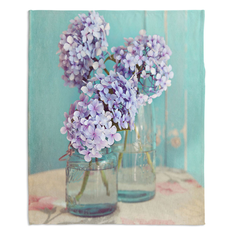Jeté  Hydrangeas in Mason Jars, l 51 po x L 60 po