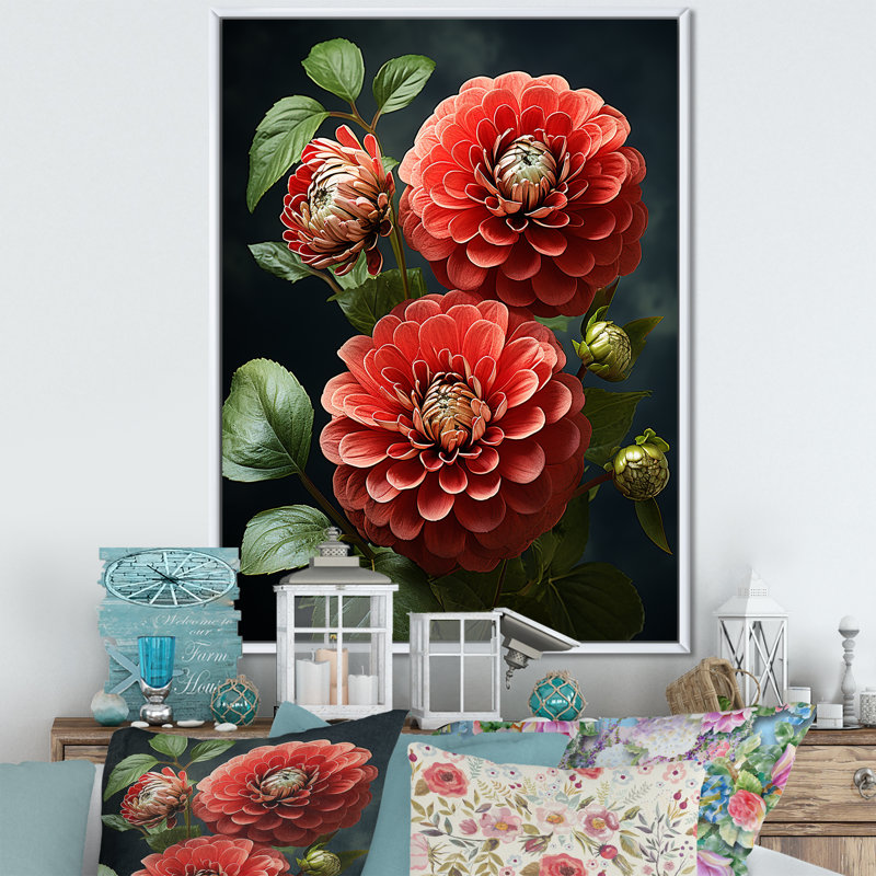 «Red Beautiful Zinnias Blooms III», Cadre flottant blanc, H 20 po x l 12 po x P 1 po