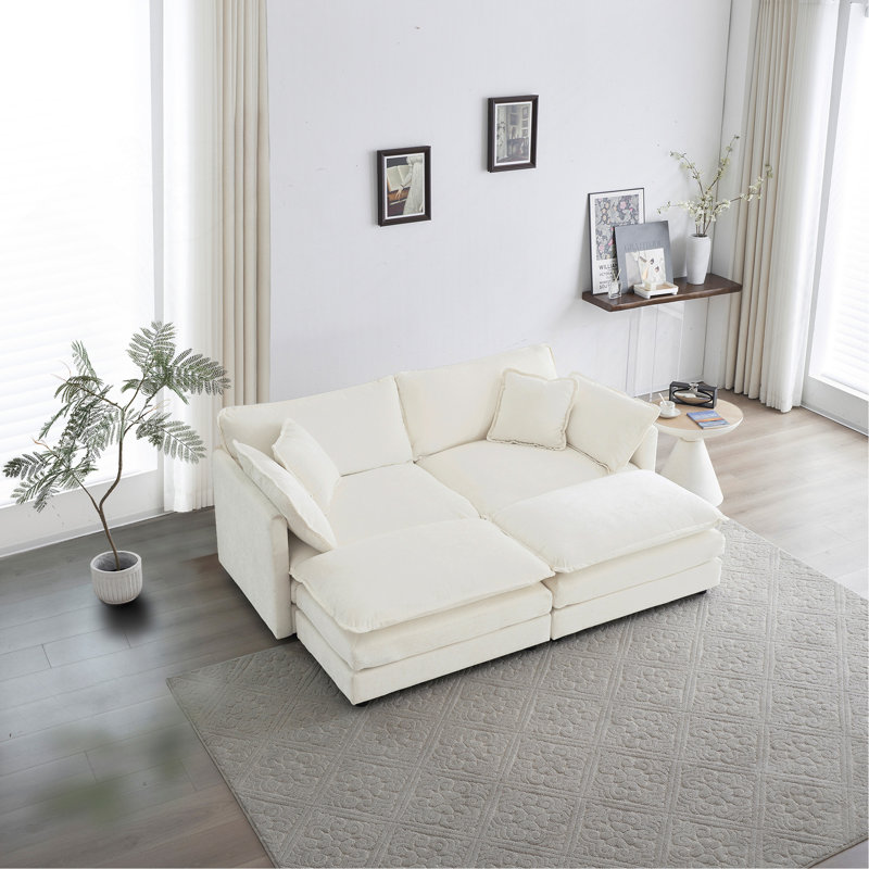 Canapé modulaire rembourré 4 pièces 4 pièces, H 33 po x l 76,7 po x P 57,4 po, Blanc