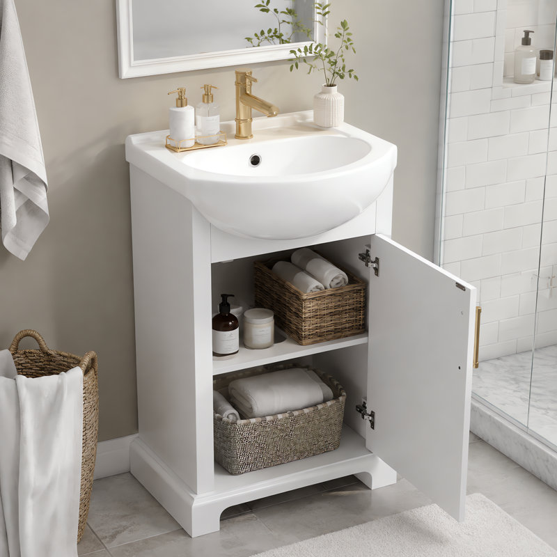 Meuble-lavabo sur pied l 19,8 po avec lavabo en céramique, Blanc