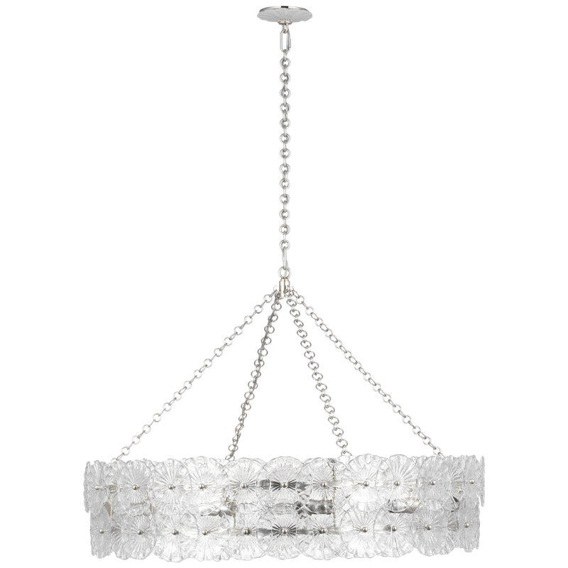 Julie Neill Gianna 36" Ring Chandelier with Clear Glass, Clear, Burnished Silver Leaf
