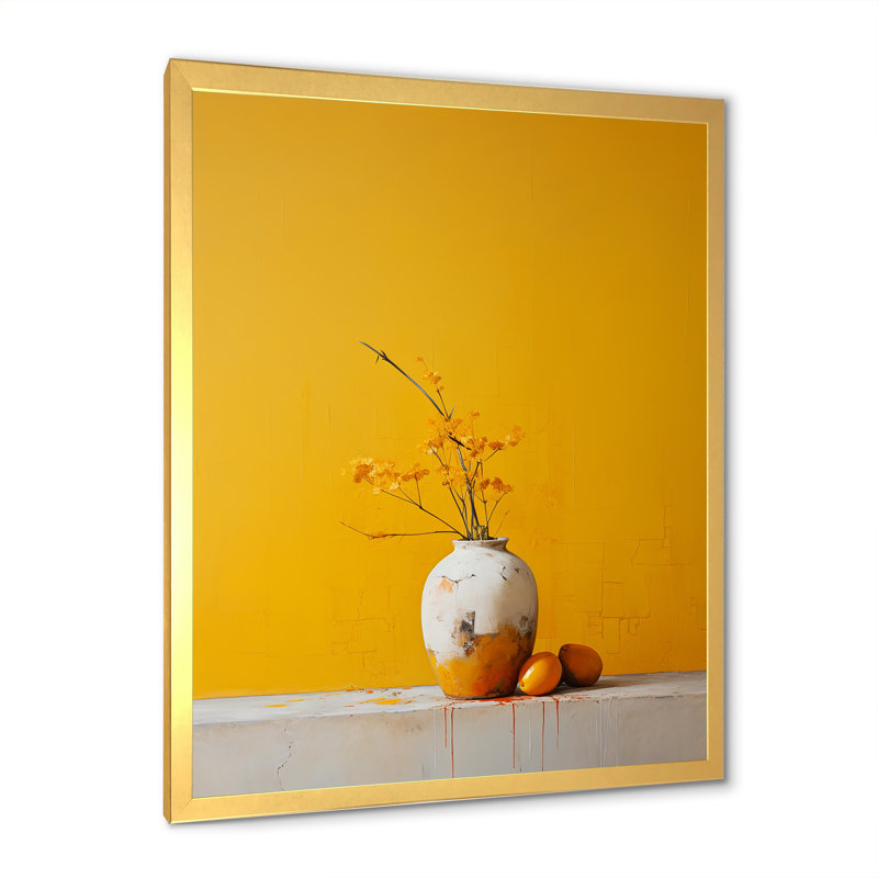 Minimalisme jaune blanc sur fond blanc, Cadre doré simple, H 32 po x l 24 po x P 1 po