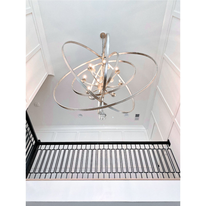 Lustre sphérique unique à 10 lumières Salas, Argent antique