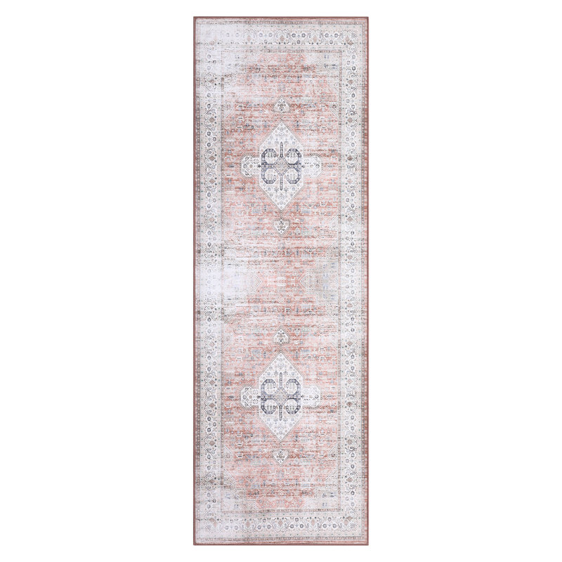 Oriental Machine Washable Rug with Rubber Backing for Living Room Vintage Non-Slip Dining Room Rug Easy-Cleaning Floor Carpet for Bedroom