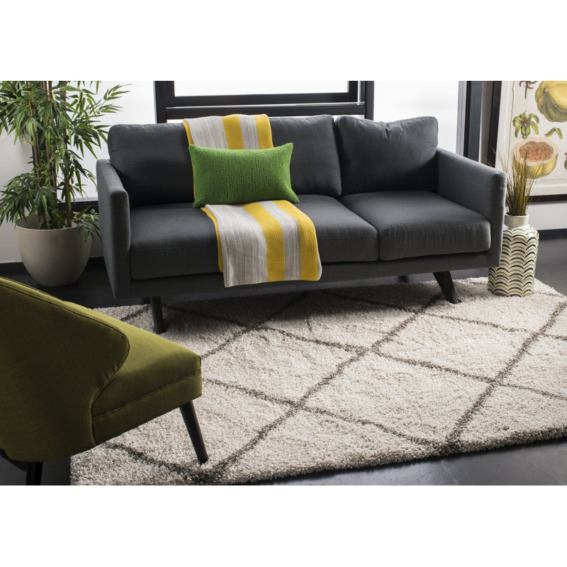 Darrold Shag Performance Geometric Rug, Rectangle 8' x 10', Ultra Plush 1.81", Ivory/Gray