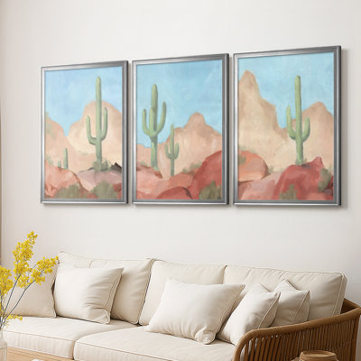 Sunny Saguaro I - Toile tendue avec châssis sur mesure - 3 pièces