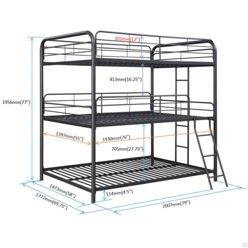 Triple Bunk Bed, Full/Full/Full
