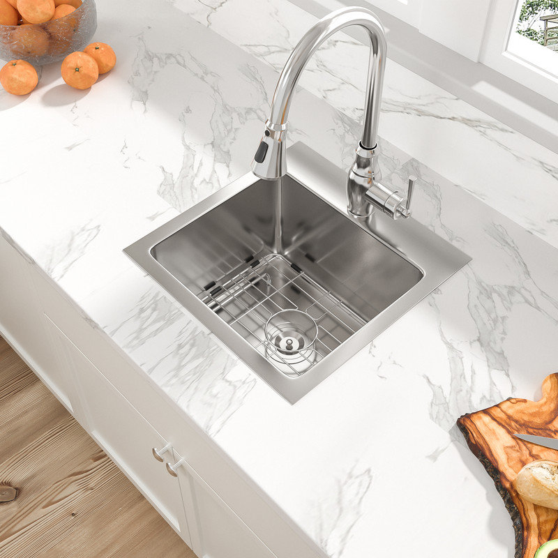 15" L x 15" W Single Bowl Stainless Steel Drop-In  Bar Kitchen Sink, Brushed Nickel