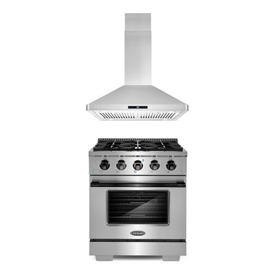 Cosmo 3 Piece Kitchen Appliance Package with 30'' Gas Freestanding Range , and Island Range Hood -  COS-3PKG-513