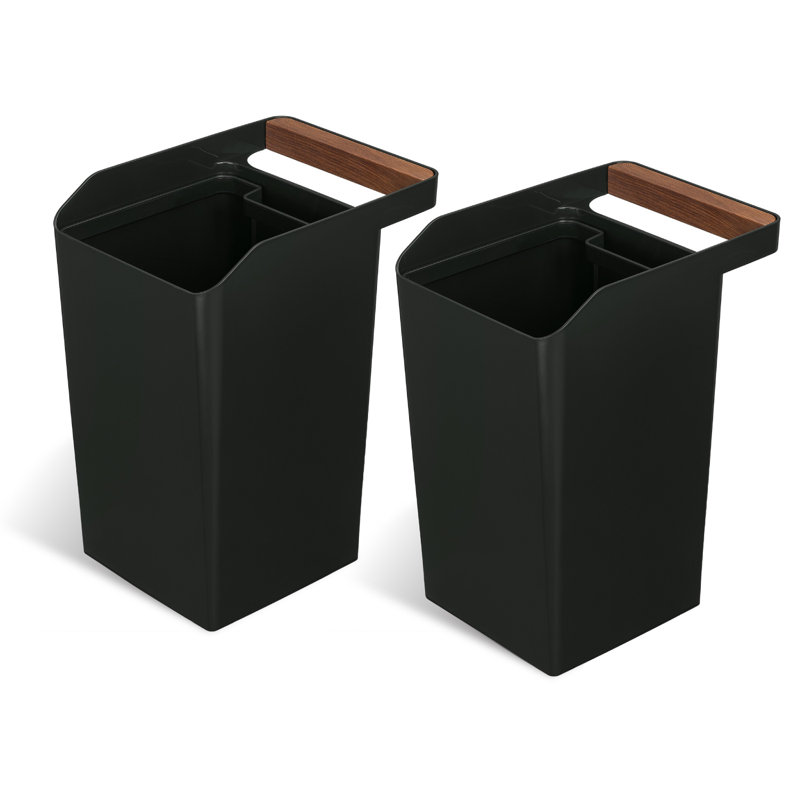 2 Gallon Black Plastic Square Trash Can Set with Handle