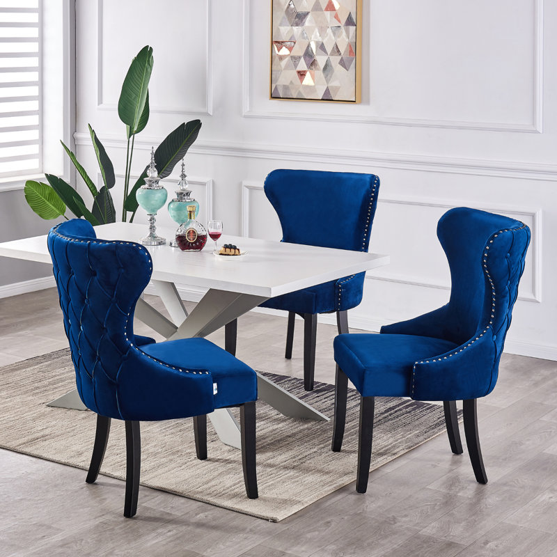 Caesar Velvet Dining Chair - Ergonomic Upholstered Curved Back with Solid Wooden Legs - Modern Side Chair for Living Room Dining Room