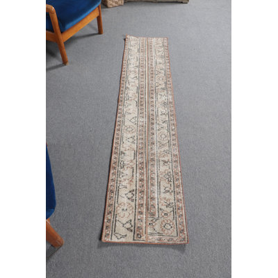 Vintage Beige Turkish Patchwork Runner Rug with Tassels - Decorative Corridor Floor Covering