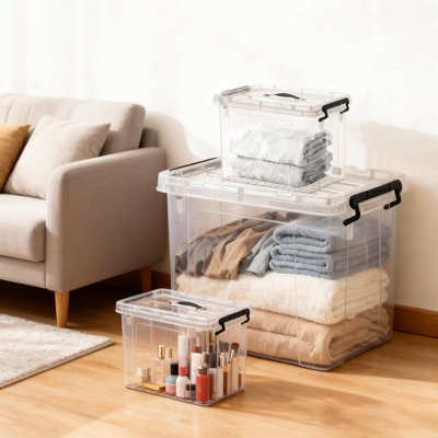 Bacs de rangement transparents avec couvercles, paquet de 8 contenants de rangement en plastique empilables de 90 pintes, bacs de rangement sans BPA avec poignées et loquets de sécurité pour la maison, la salle de bain, la cuisine, le placard