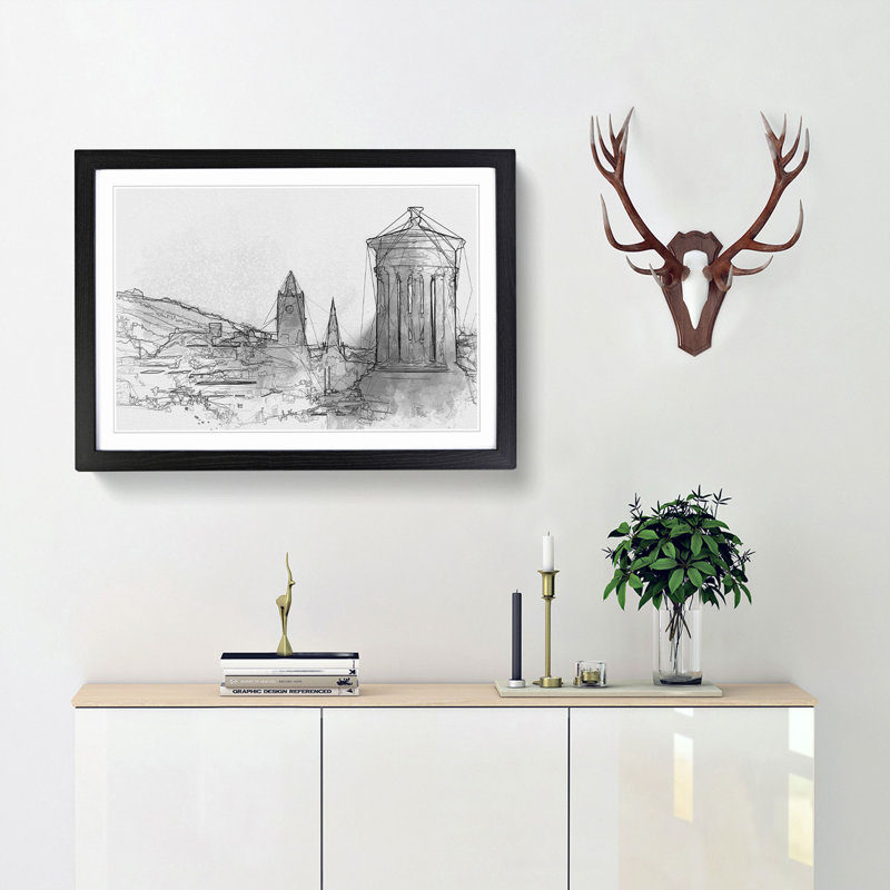 View of Edinburgh Skyline in Abstract - Picture Frame Graphic Art Print, 35cm H x 50cm W x 2cm D, Black