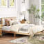 Structure de lit double avec tête de lit, lit plateforme double avec lattes de bois, aucun sommier requis, assemblage facile, finition chêne moderne de style Mid-Century-1649690320-1649690318