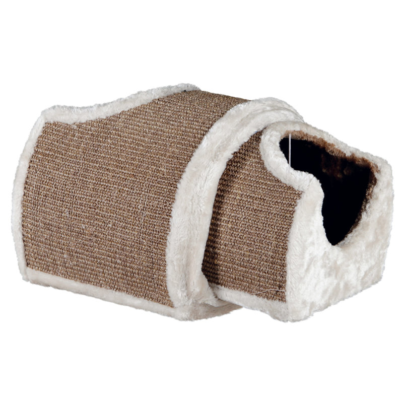Trixie - Tunnel pour chat et condos, 2 grottes pour chat reliées par un tunnel ludique Peek-a-Boo, surface de grattage en sisal, jouets pour chat suspendus