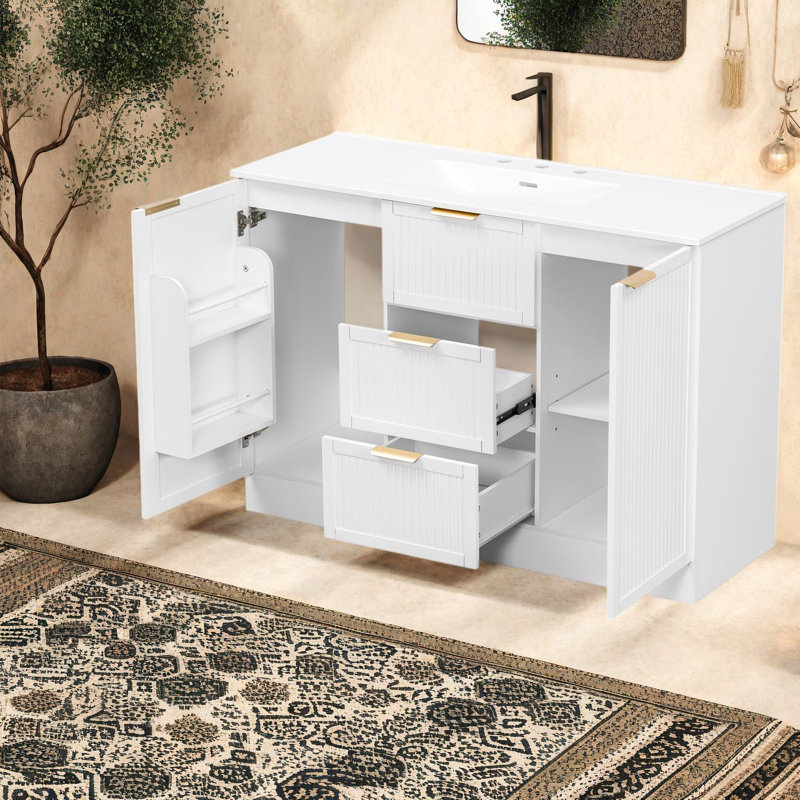 Modern Vanities(Must include both Vanity Cabinet  and Sink) with Storage, White MDF Bathroom Set