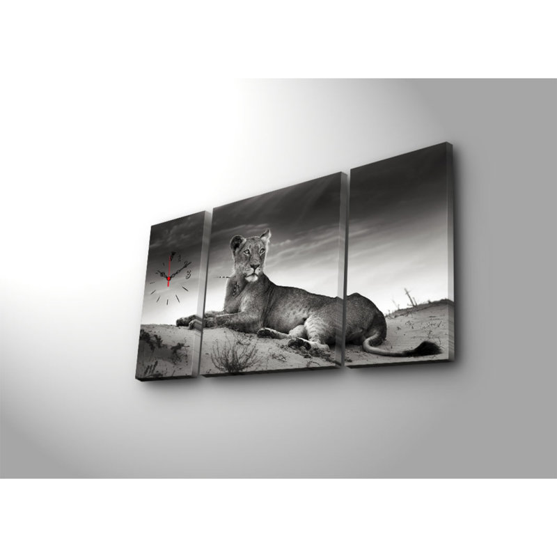 Horloge murale élégante en toile décorative (3 pièces), 33,5 po x 17,7 po | Toile 100% suède avec cadre 100% bois (épaisseur: 1,2 po) | Décoration élégante pour le salon et le bureau, design unique et horloge