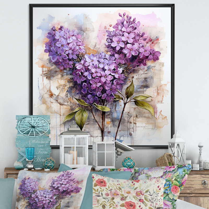 Lilas en pleine gloire, H 16 po x l 16 po x P 1 po, Cadre flottant noir