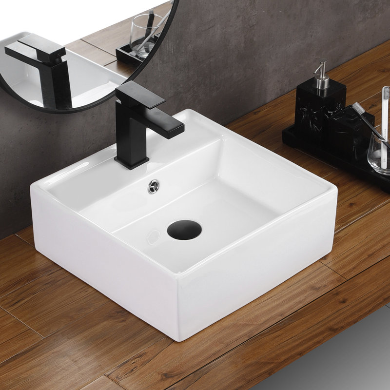 Lavabo de salle de bain vasque carré blanc en porcelaine avec trou de trop-plein