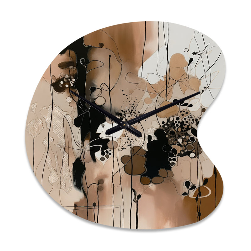 Liberté artistique brune et noire I - horloge murale asymétrique en métal, impression d'horloge en métal de forme unique brune