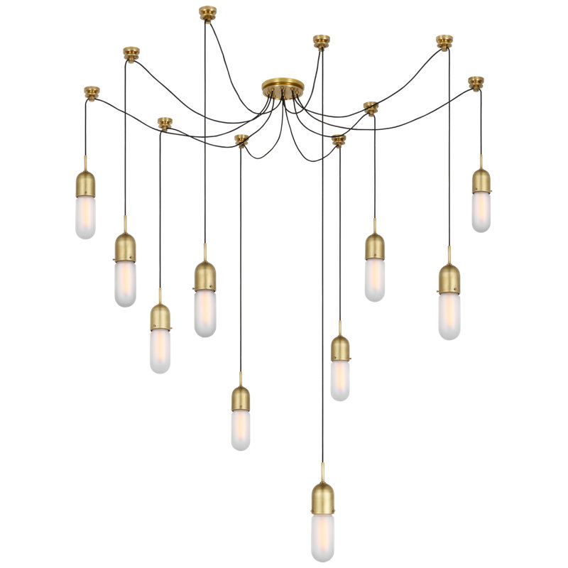 Junio 10 - Light Chandelier, Frosted, Hand-Rubbed Antique Brass