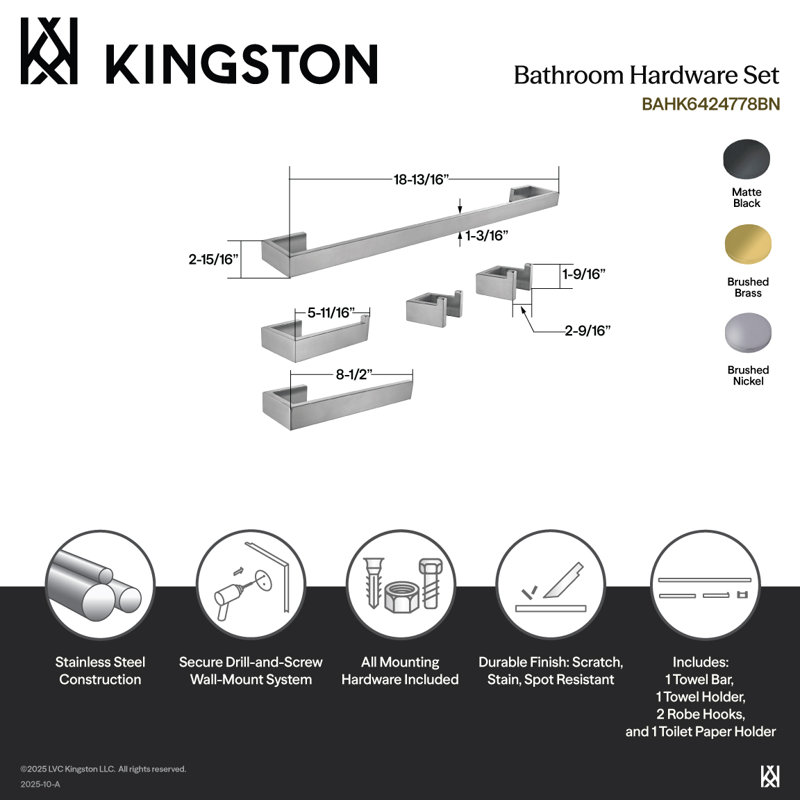Kingston Brass Lasdun 5-Piece Bathroom Hardware Set, Matte Black