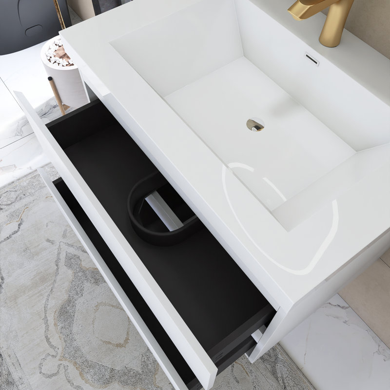 Cira 30'' Single Sink Wall Mounted Bathroom Vanity with Cultured Marble Top, White