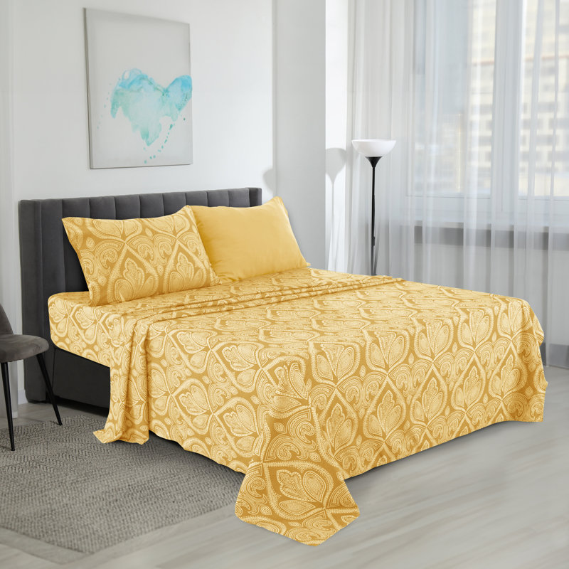 Taupe Paisley Twin XL Microfiber Sheet Set with Deep Pockets