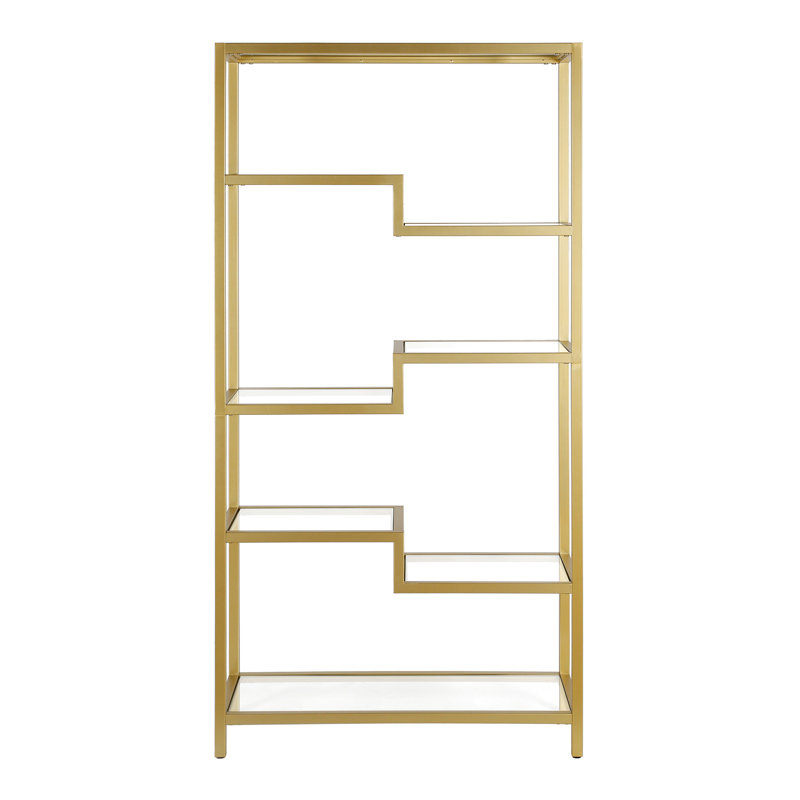 Johann 68"H 4-Tier Metal Tall Rectangular Bookcase in Brass, Brass