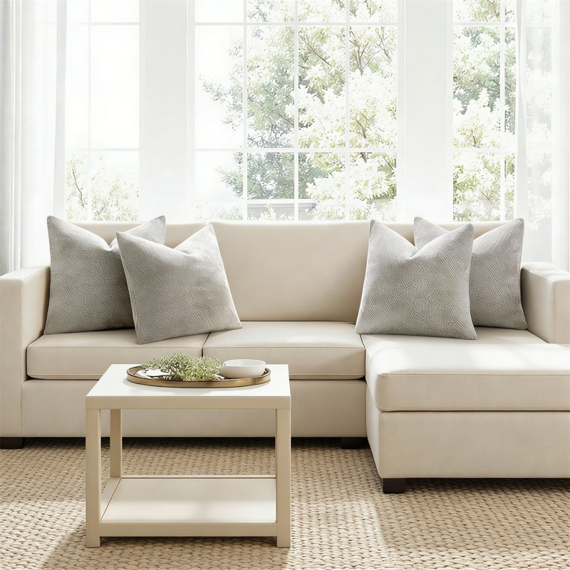 Set Of 4 18X18 Inch Light Gray Polyester Throw Pillow Covers, Farmhouse Boho Accent For Sofa, Light Gray