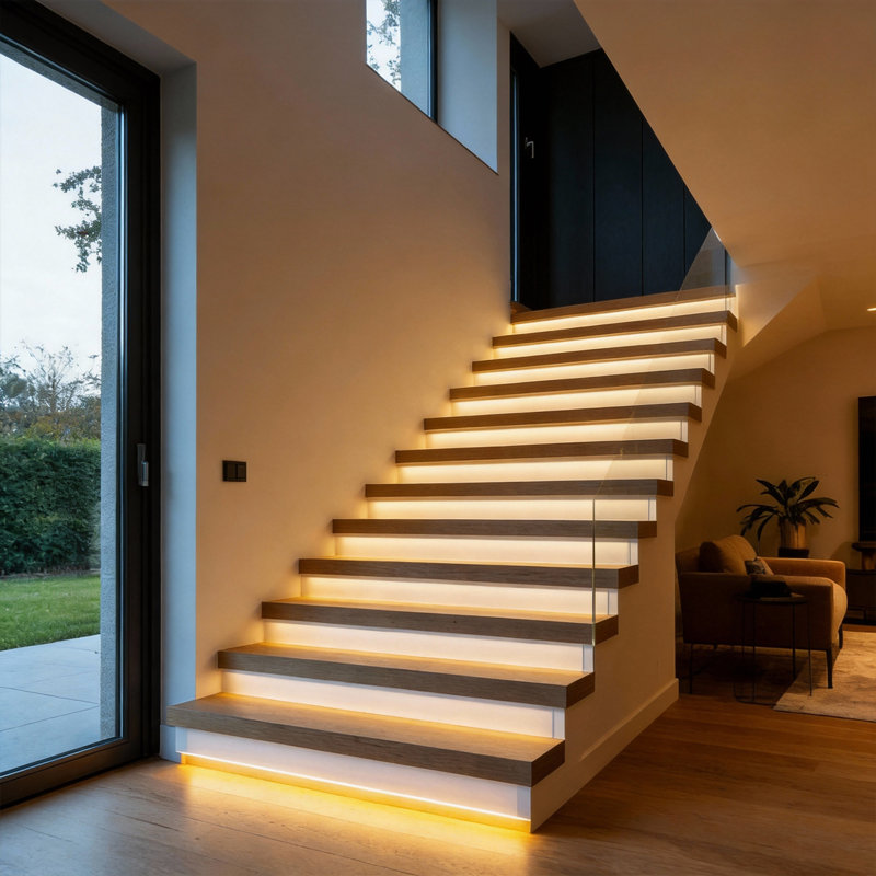 Éclairage d'escalier 12 marches à DEL avec capteur de mouvement, système d'éclairage séquentiel activé par le mouvement, bandes à DEL à intensité variable, télécommande, installation facile