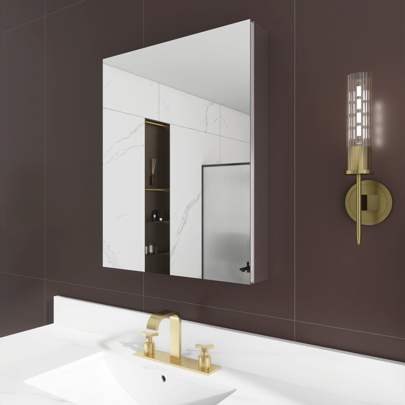 W H Wall Mounted Required Frameless Medicine Cabinet with Mirror and Adjustable Shelves, 30" H x 24" W x 5" D