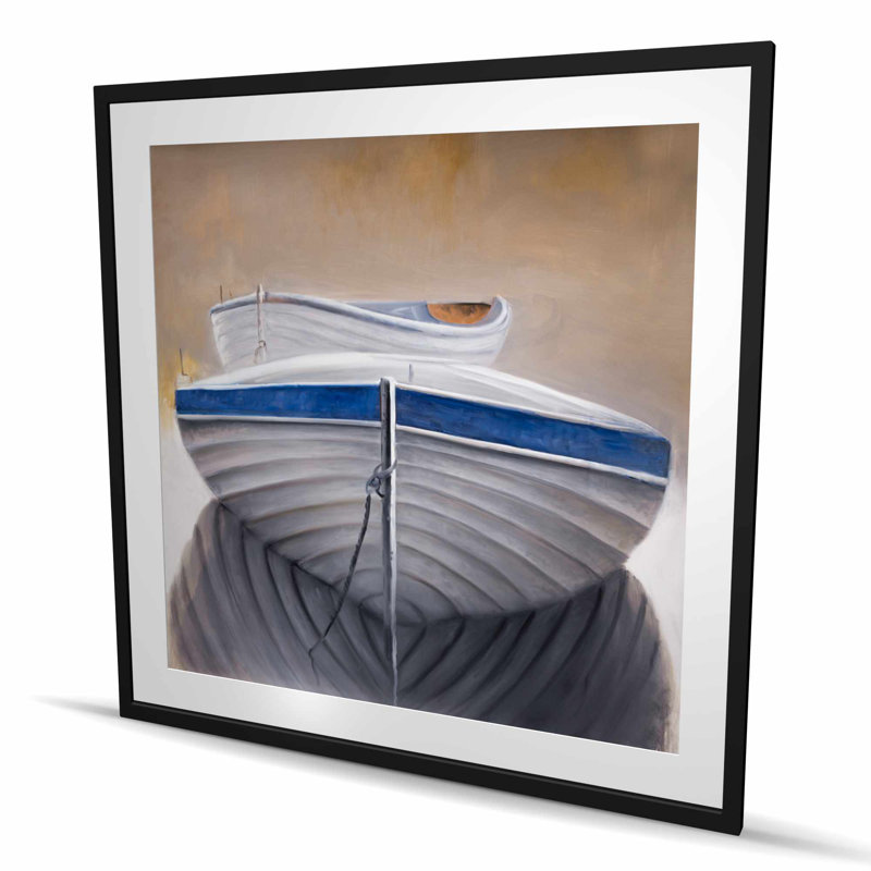 Deux canots - impression encadrée matte de bord de mer pour la décoration intérieure, Noir