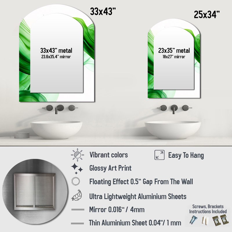 Miroir mural vert et blanc Fractal Waves IV, 34 po x 25 po