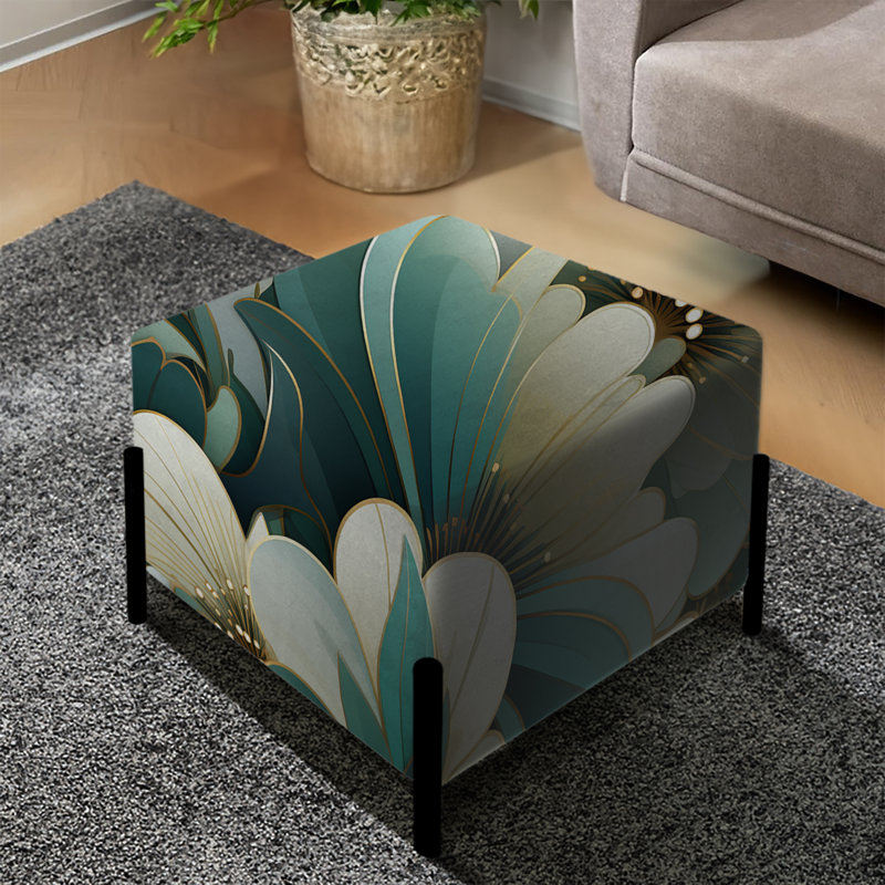 Motif décoratif damassé vert - repose-pieds carré damassé