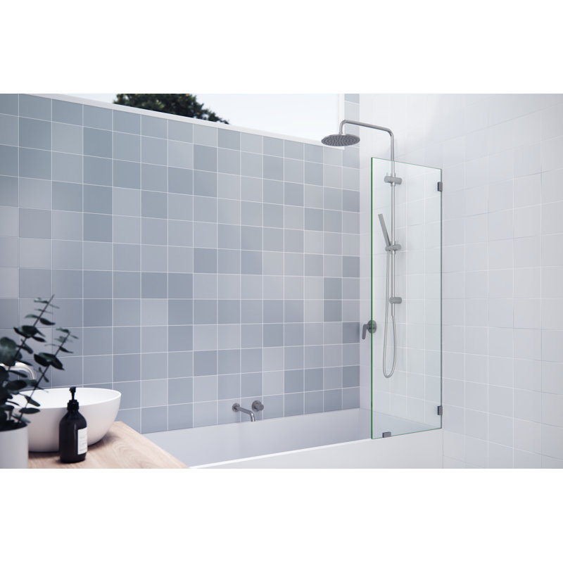 Vela 20 in. x 58.25 in. Frameless Single Fixed Bath Panel, Brushed Nickel