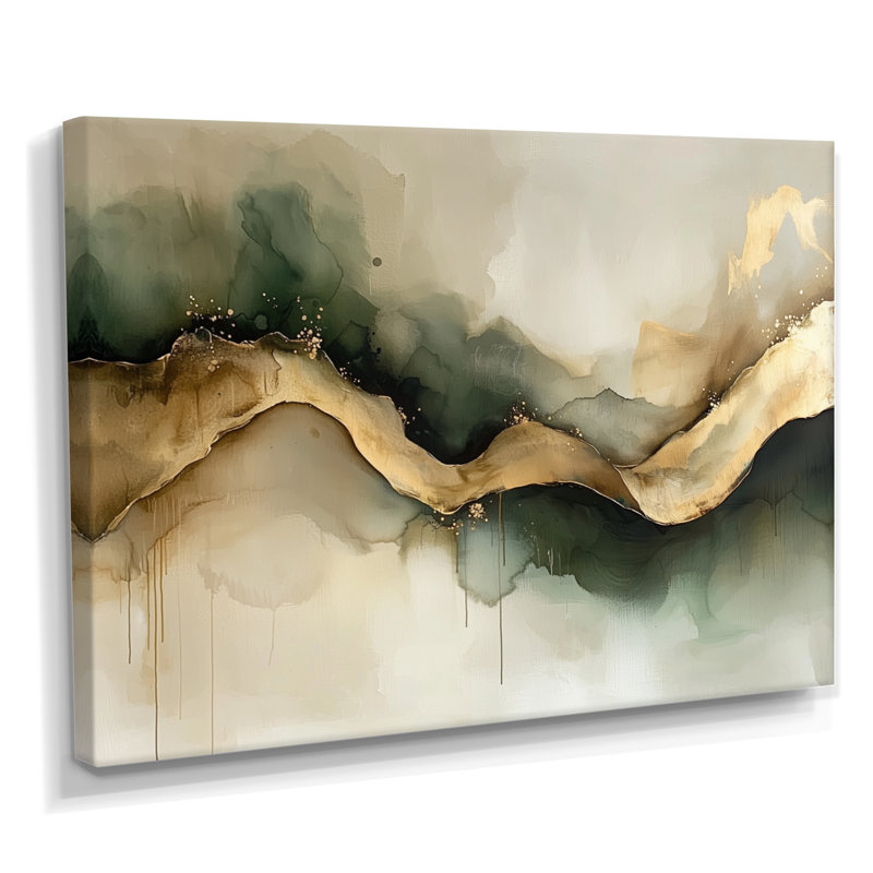 Abstrait encre liquide abstraite Fight Of Emerald II - Art abstrait encre liquide, H 34 po x l 44 po, Toile tendue sur cadre