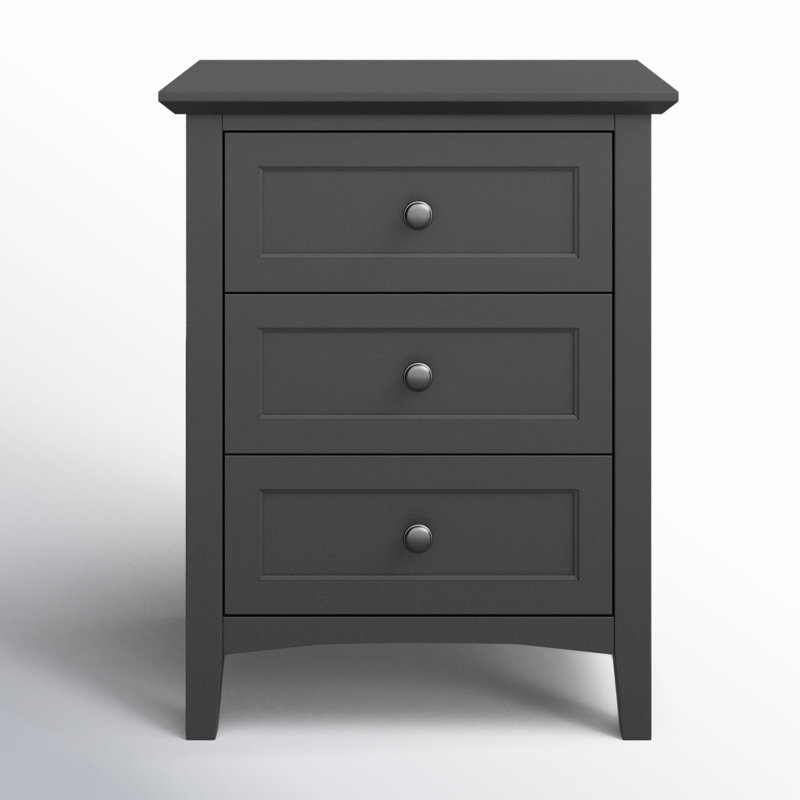 Renee 3-Drawer Solid and Manufactured Wood Nightstand, Black