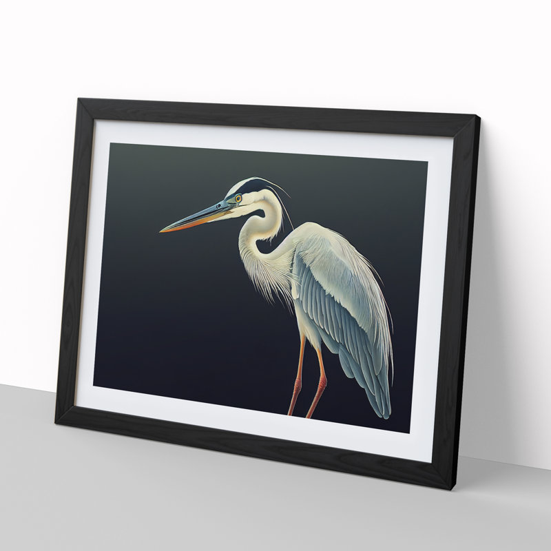 Select Heron Bird - Framed Print, 34cm H x 46cm W x 2cm D, Black