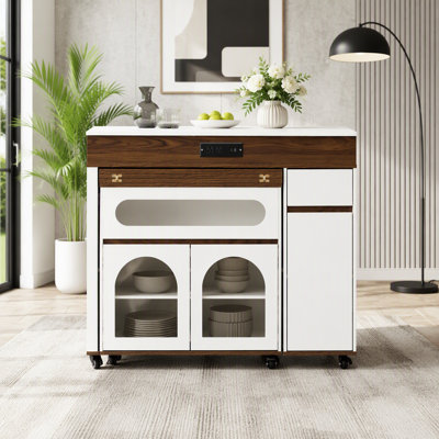 Extendable Mobile Kitchen Island with Storage, Power Outlet and Brake Lock