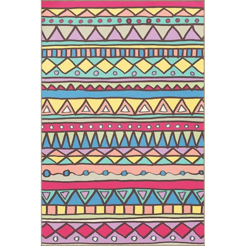 Tapis tissé multicolore à rayures multicolores et à motif géométrique lavable à la machine
