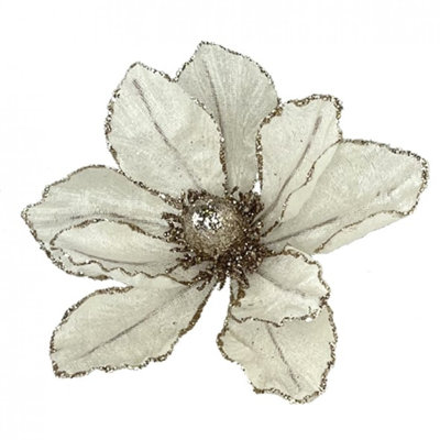Tête de magnolia scintillante avec pince fleur artificielle