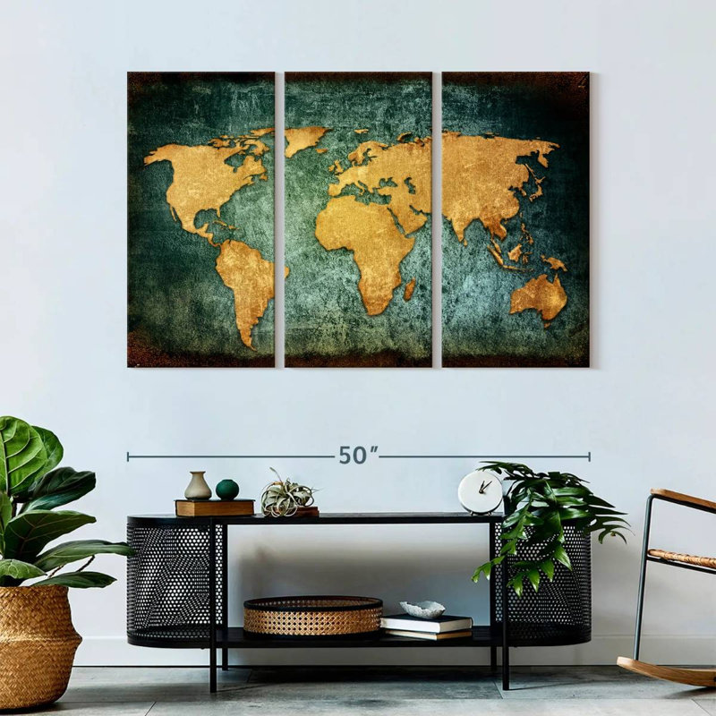«Grunge World Map», reproduction d'art sur toile, H 32 po x l 50 po x P 1,25 po