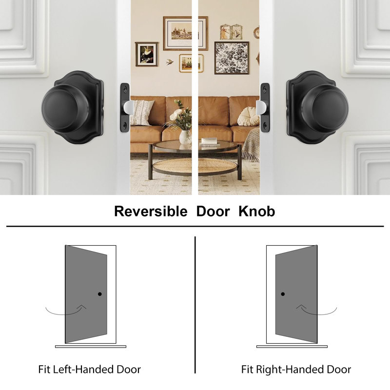 Boutons de porte de passage noir mat, boutons de porte de placard intérieur pour placard et couloir, bouton de porte de placard noir avec plaque arquée, paquet de 6