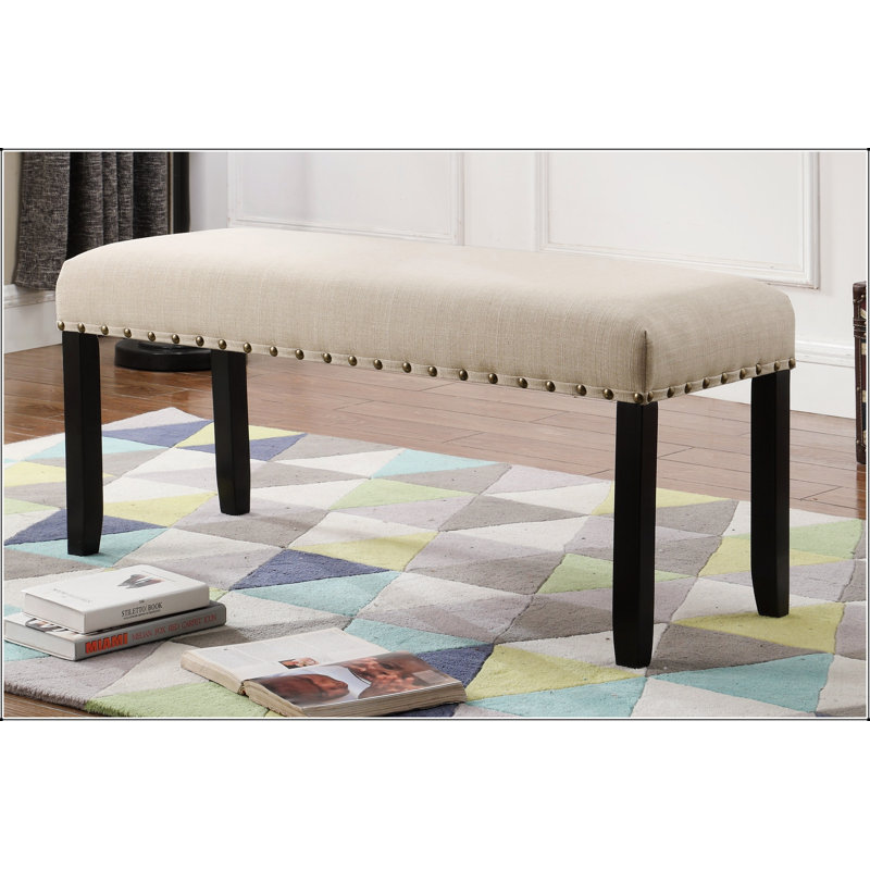 Fabric Dining Bench With Nailhead Trim, Tan, Tan
