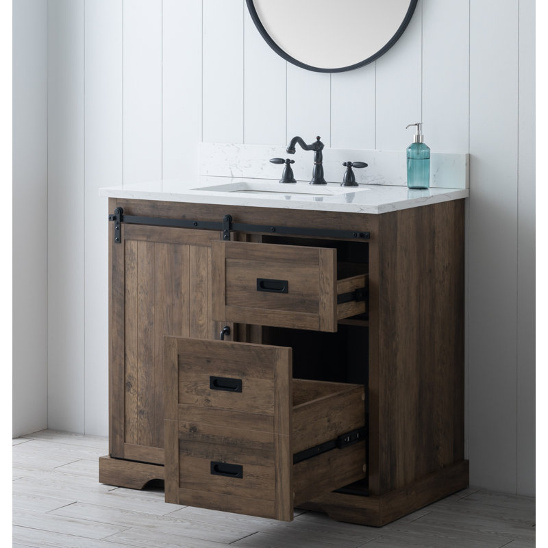 Cayden 36'' Single Bathroom Vanity with Top, Carrara White, Canella Brown