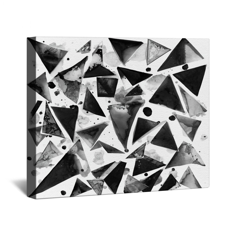 Toile tendue avec triangles à encre noire en plusieurs tailles, 32 po x 32 po